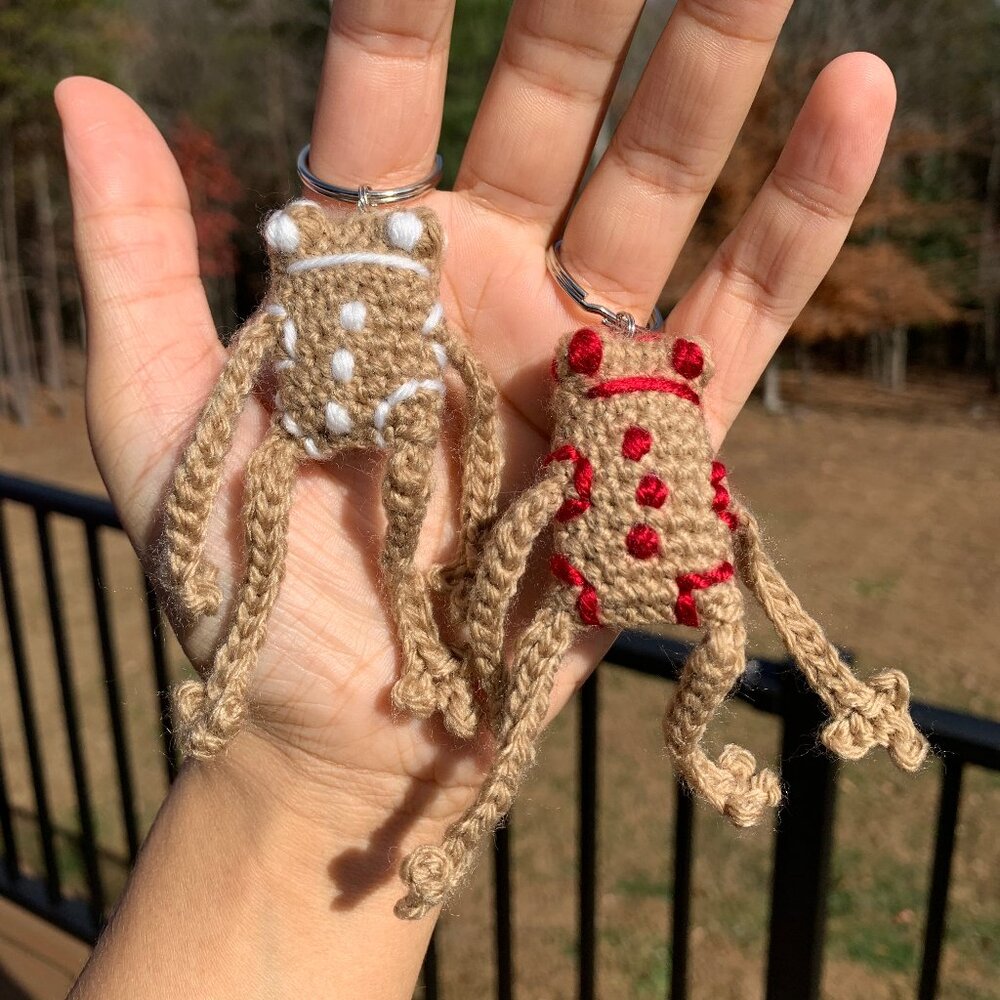 Gingerbread Leggy Frog Red & White Bag Charms Two Crochet Soft Plushs| 3.5"